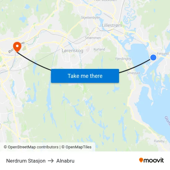 Nerdrum Stasjon to Alnabru map