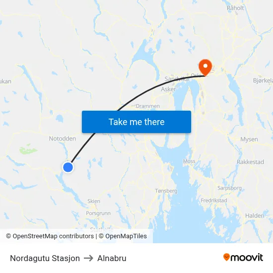 Nordagutu Stasjon to Alnabru map