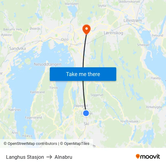 Langhus Stasjon to Alnabru map