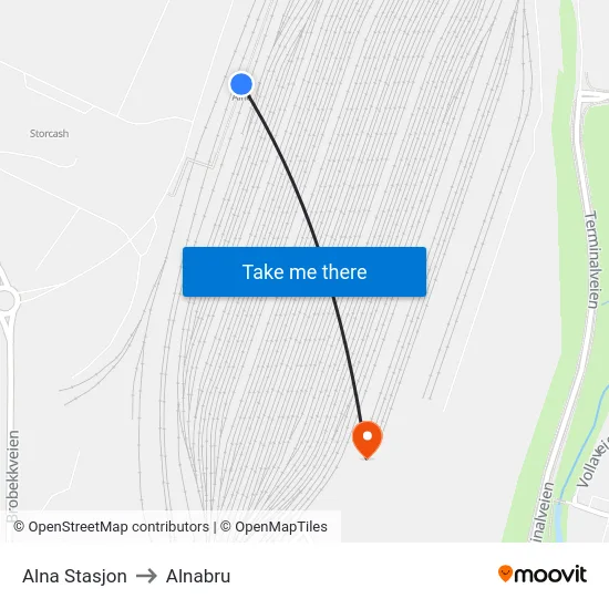 Alna Stasjon to Alnabru map