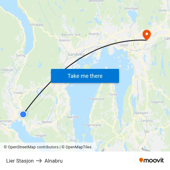 Lier Stasjon to Alnabru map
