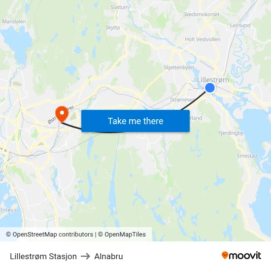 Lillestrøm Stasjon to Alnabru map