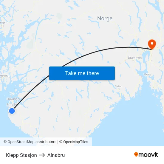 Klepp Stasjon to Alnabru map