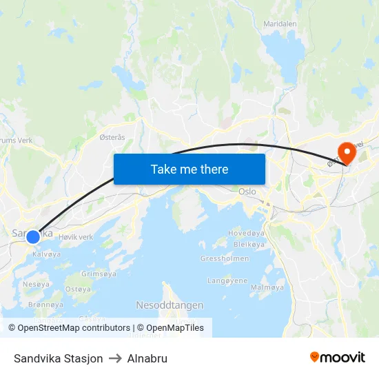Sandvika Stasjon to Alnabru map