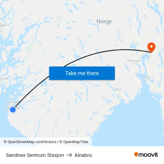 Sandnes Sentrum Stasjon to Alnabru map