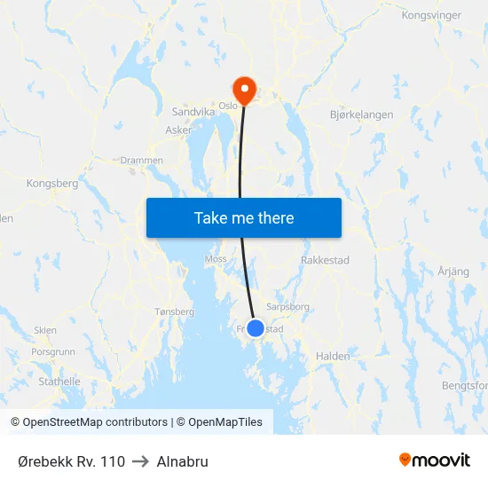 Ørebekk Rv. 110 to Alnabru map