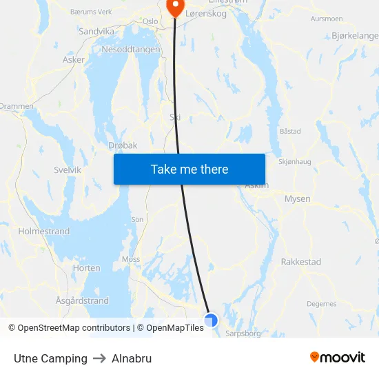 Utne Camping to Alnabru map