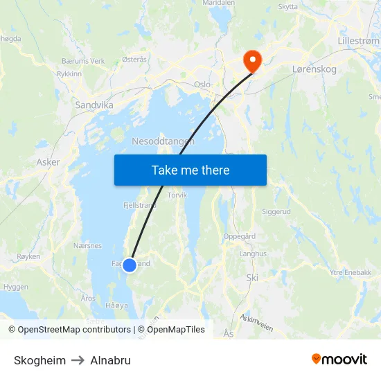 Skogheim to Alnabru map