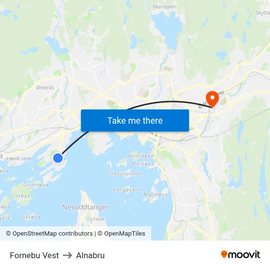 Fornebu Vest to Alnabru map