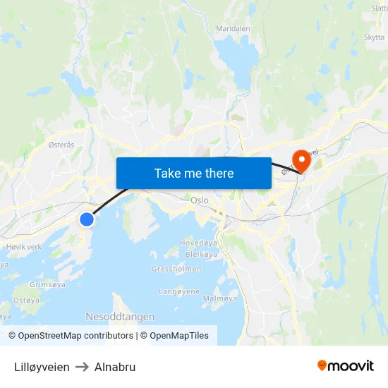 Lilløyveien to Alnabru map