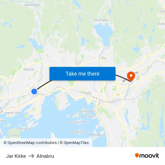 Jar Kirke to Alnabru map