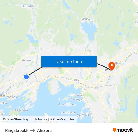 Ringstabekk to Alnabru map