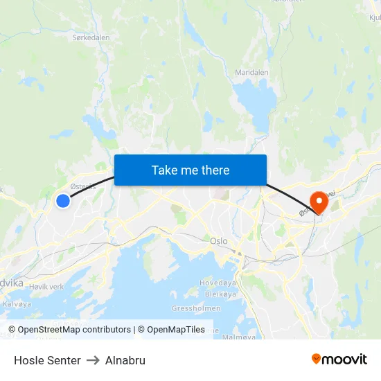 Hosle Senter to Alnabru map