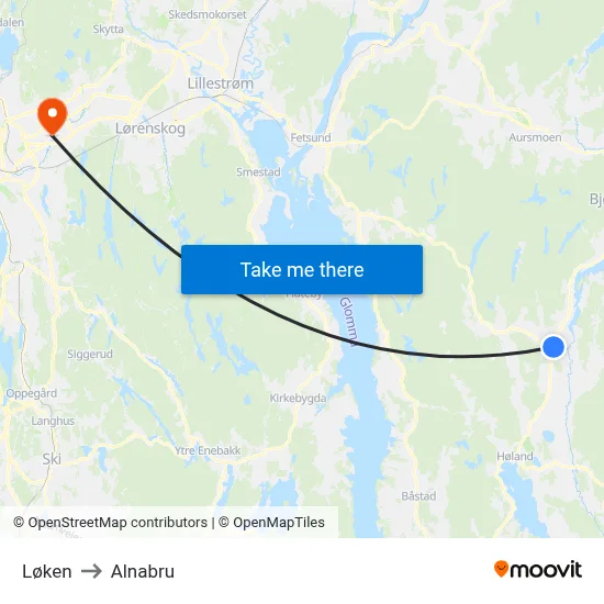 Løken to Alnabru map