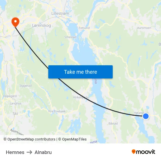 Hemnes to Alnabru map