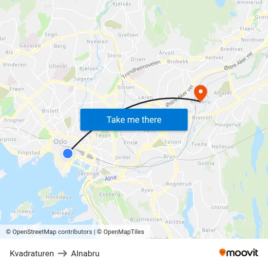 Kvadraturen to Alnabru map
