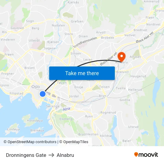 Dronningens Gate to Alnabru map