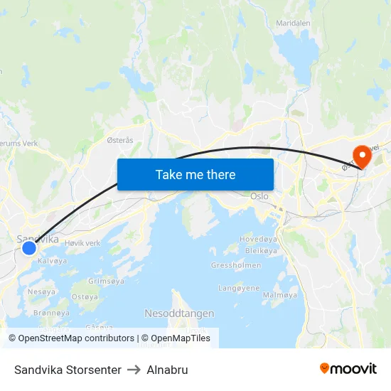 Sandvika Storsenter to Alnabru map