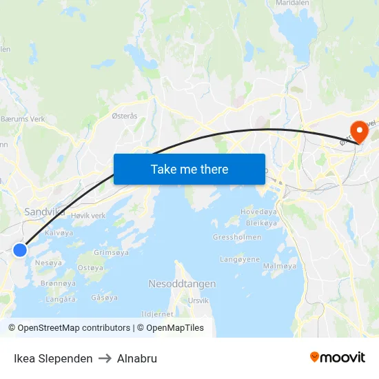 Ikea Slependen to Alnabru map