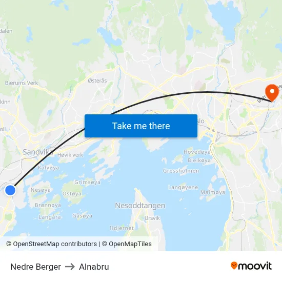 Nedre Berger to Alnabru map