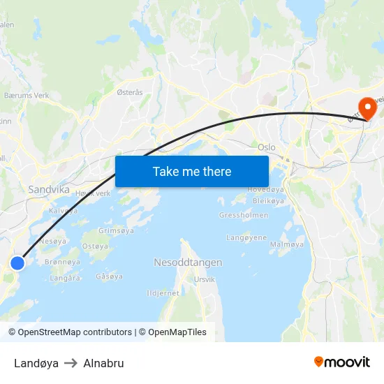 Landøya to Alnabru map