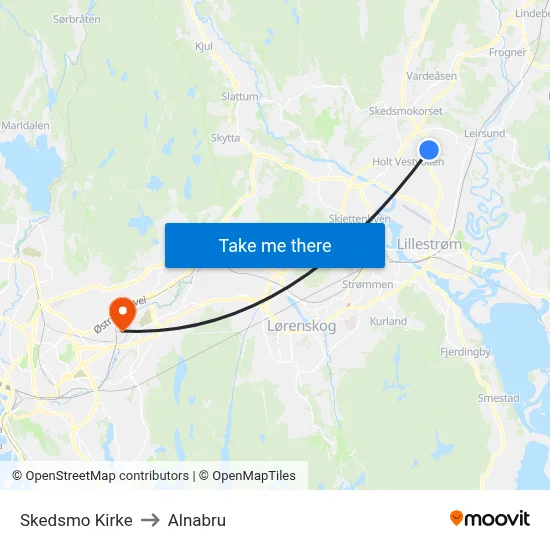 Skedsmo Kirke to Alnabru map