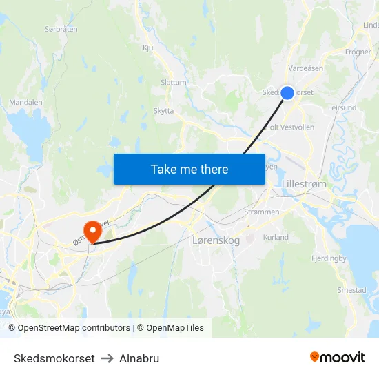 Skedsmokorset to Alnabru map