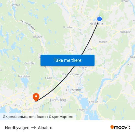 Nordbyvegen to Alnabru map