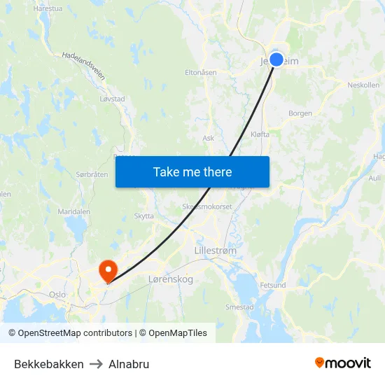 Bekkebakken to Alnabru map