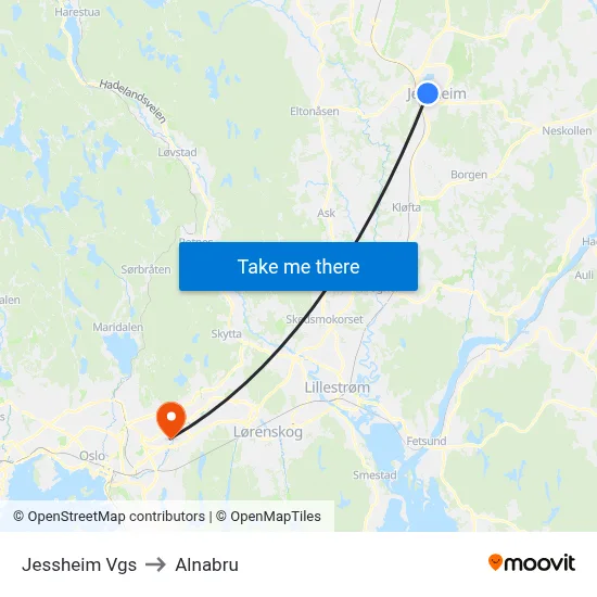 Jessheim Vgs to Alnabru map
