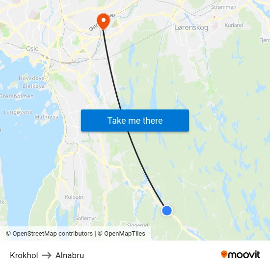 Krokhol to Alnabru map