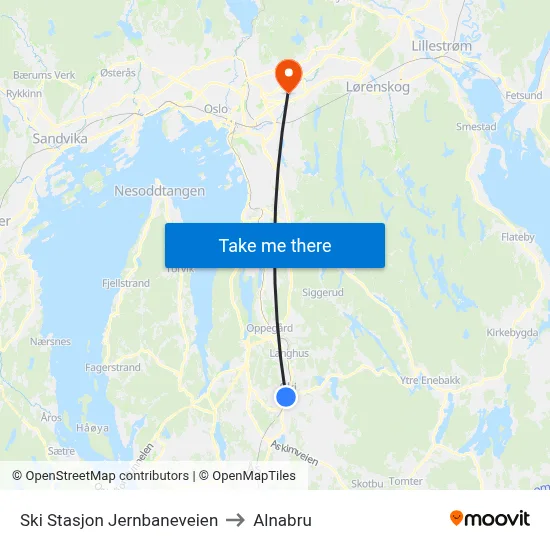 Ski Stasjon Jernbaneveien to Alnabru map