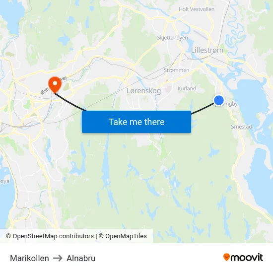 Marikollen to Alnabru map