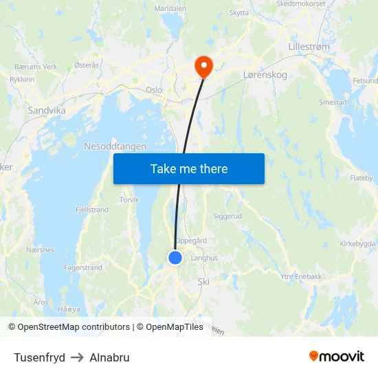 Tusenfryd to Alnabru map