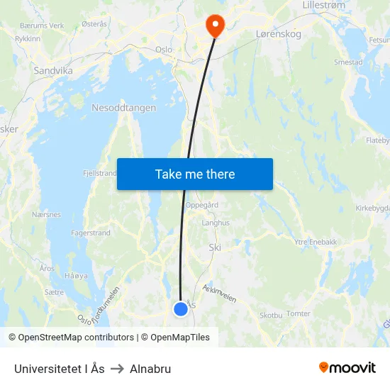 Universitetet I Ås to Alnabru map