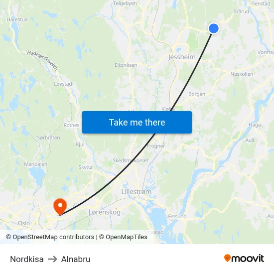 Nordkisa to Alnabru map