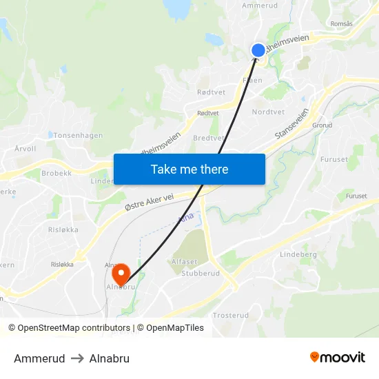 Ammerud to Alnabru map