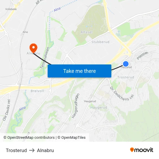 Trosterud to Alnabru map