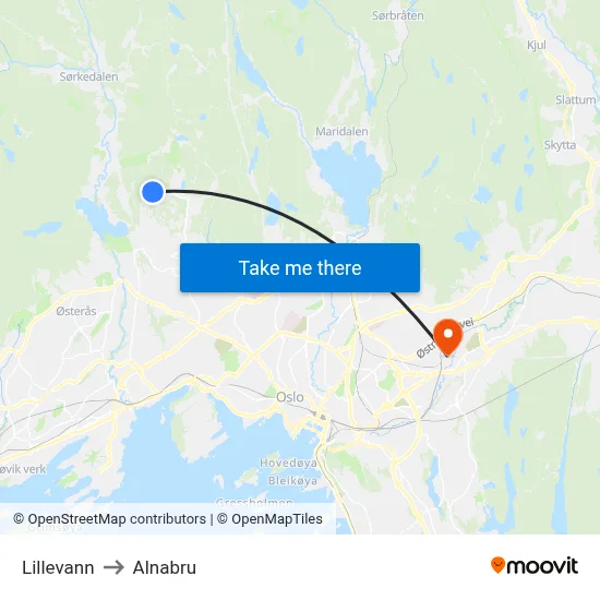 Lillevann to Alnabru map