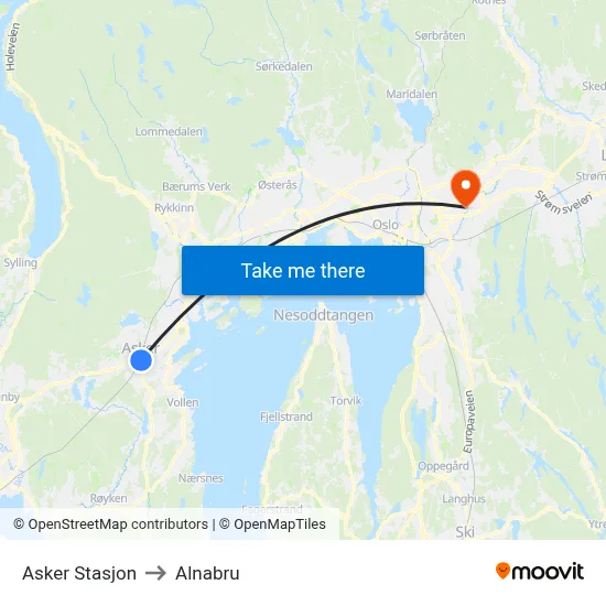 Asker Stasjon to Alnabru map