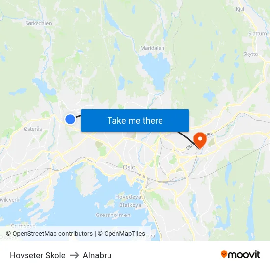 Hovseter Skole to Alnabru map