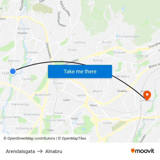 Arendalsgata to Alnabru map