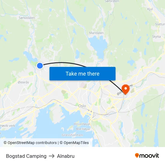 Bogstad Camping to Alnabru map