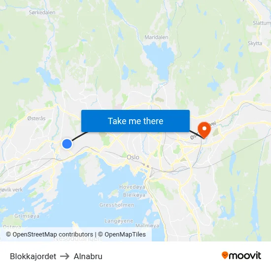 Blokkajordet to Alnabru map