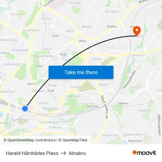 Harald Hårdrådes Plass to Alnabru map