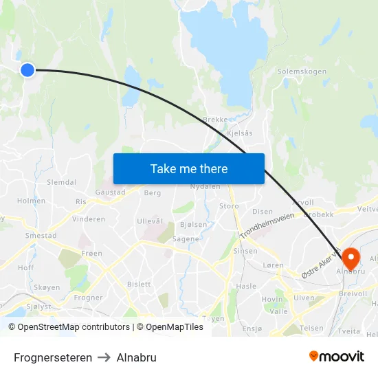 Frognerseteren to Alnabru map