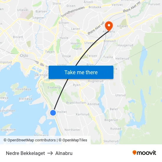Nedre Bekkelaget to Alnabru map