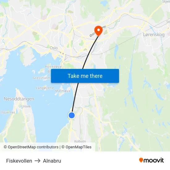 Fiskevollen to Alnabru map