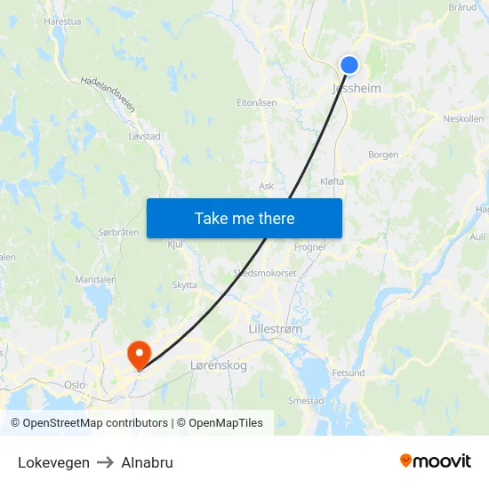 Lokevegen to Alnabru map
