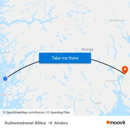 Rubbestadneset Båtkai to Alnabru map